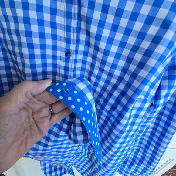 Blair Women's Button Up Blouse Sz 1X  Blue Gingham Check Classic Retro Casual - Picture 4 of 10